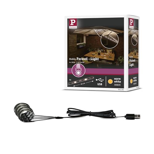 Paulmann 942.08 Luce Outdoor Mobile Parasol di Lighting Ip44 3000 K Lampada Per Ombrellone 4 x 0.4 M Luce Nastri Led Stripes, Plastica, 0.1 W, Nero, 40 x 0.5 x 0.3 cm
