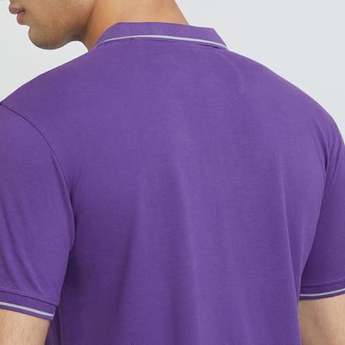 Image of Raymond Contemporary Fit Pure Cotton Solid Pattern Polo Neck Casual T-Shirt