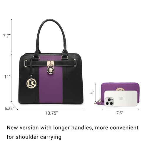 Image of Dasein Women's Designer Satchel Handbag Two Toned Padlock Purse Top Handle Shoulder Bag w /Chain Strap