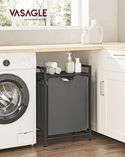 Image of VASAGLE Laundry Hamper, Laundry Basket, Laundry Sorter with A Pull-Out and Removable Bag, Shelf, Metal Frame, 17.2 Gallons (65 L), 19.7 x 13 x 28.4 Inches, Gray and Black UBLH101G01