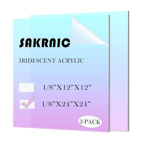 2Pack 24X24 Large Iridescent Acrylic Sheets for DIY Art Projects, Crafting Projects, Display Project, Signs, Painting,23.8x23.8 (2.8mm Thick)