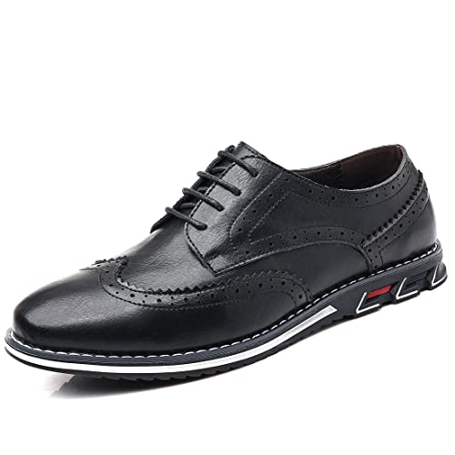 COSIDRAM Mens Stylish Oxfords Casual Dress Shoes Business Office Classic Modern for Gentleman Leather Shoes 8.5 C/Black