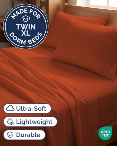 Image of Twin XL 4 Piece Sheet Set - College Dorm Room Essentials - Terracotta