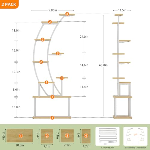Image of BACEKOLL Plant Stand Indoor with Grow Lights, 9 Tiered Metal Plant Shelf, 64 inch Tall Plant Stand for Indoor Plants Multiple, Large Plant Rack Display Shelf, Curved Plant Holder for Living Room, White