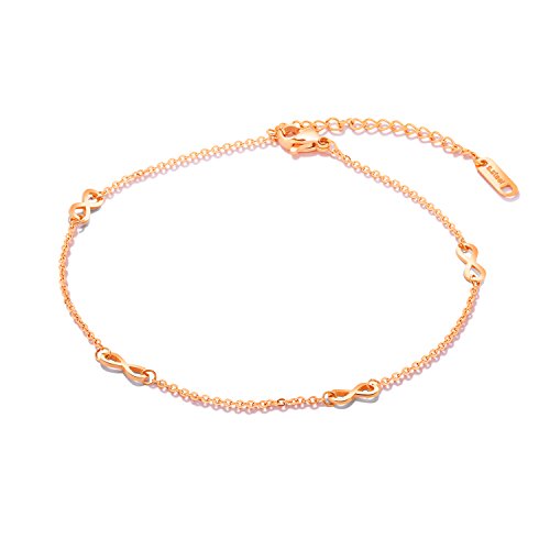 Preisvergleich Produktbild Ssokatye Infinity Fußkettchen Rosegold Damen Unendlichkeit Fusskette Edelstahl Knöchel Schmuck Mädchen Länge Verstellbar 21+4cm