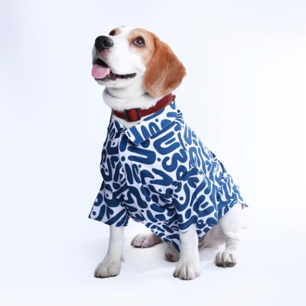 Image of Ezra Polyester Blend Dog Shirt - Abstract Blue, 3X-Large | Lightweight & Breathable Outfit for Dogs | Stylish & Comfortable Pet Clothing and Outings