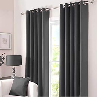 Kinfolk Textile Blackout Thermal Eyelet Ring Top Insulated Pair of Curtains Including 2 Tiebacks (Charcoal Grey, 46" x 54")
