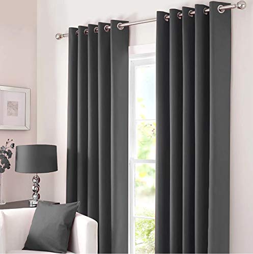 Kinfolk Textile Blackout Thermal Eyelet Ring Top Insulated Pair of Curtains Including 2 Tiebacks (Charcoal Grey, 46" x 72")