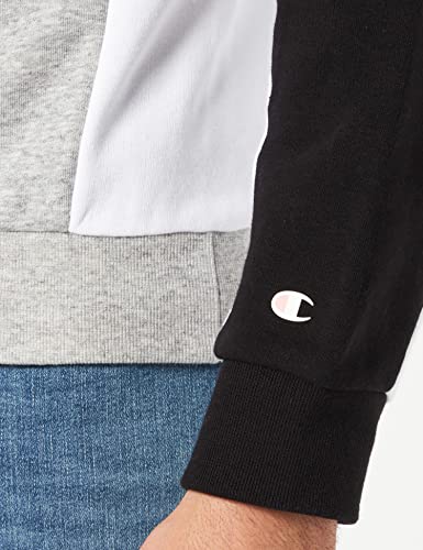 Champion American Classics Color Block Crewneck Sweat à Capuche, Gris chiné, Noir et Blanc, M Homme - Image 6