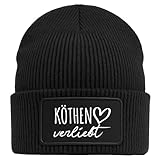 Huuraa Beanie Köthen Anhalt verliebt Black doppellagige Polyacryl Mütze mit Patch Geschenkidee