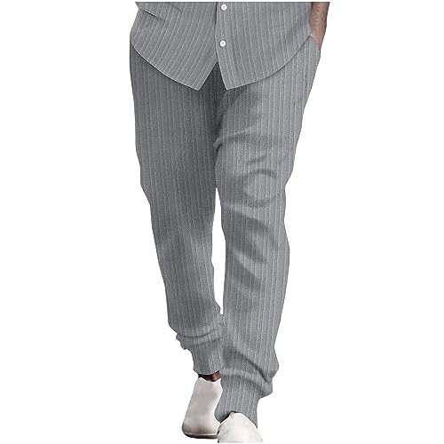 Generic Striped Dress Pants Men Cotton Linen Lounge Pants Slim Fit Lightweight Summer Pants Elastic Waist Comfy Trousers