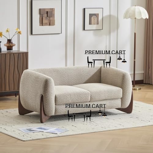 Image of Upholstered 3 Seater Sofa Three Seater Sofa with Wooden Legs for Living Room Hotels & Offices (Two Seater Boucle Beige)