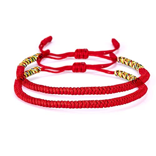 COLORFUL BLING Handmade Weave Tibetan Buddhist Woven Knots Bracelets Mens Womens Lucky Red String Bracelets for Protection Jewelry