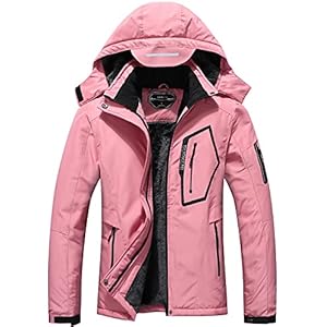 SUOKENI Women's Waterproof Warm Winter Snow Coat Hooded Raincoat Ski Snowboarding Jacket Pink X-Large