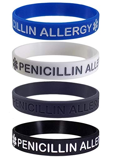 Max Petals Penicillin Allergy Medical Alert ID Silicone Bracelet Wristbands (4 Pack)