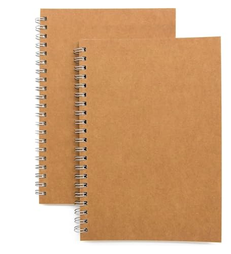 Cuaderno en espiral de tapa suave marrón de 100 páginas en blanco para dibujo y escritura