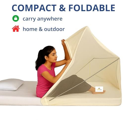 Image of Foldable Mosquito Net for Bed and Floor (Cream, 6 ft X 6 ft (72 inch X 72 inch))