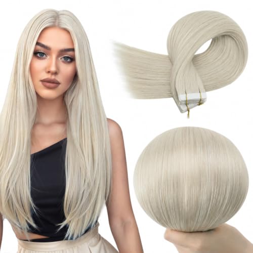 Full Shine Human Hair Tape In Extensions, White Blonde 24 Inch
