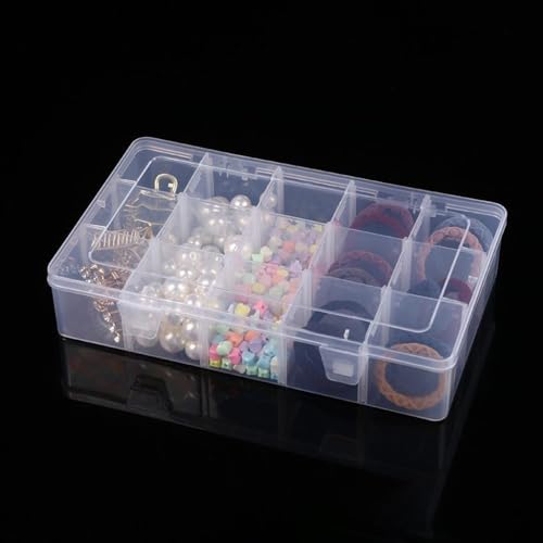 Image of 2 Pcs Large 15 Grids Plastic Organizer Box Clear Storage Container with Adjustable Dividers for Beads, Washi Tapes, Art DIY Crafts, Jewelry, Fishing Tackle, Component and Small Parts