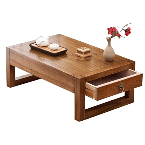 Table basse d'étude robuste en bois massif meuble tatami durable avec grand tiroir