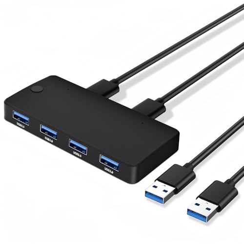 USB 3.0 Switch, USB Switcher 2PC USB Umschalter 2 In 4 Out USB 3.0 Switcher USB KVM Switch, 2 USB A auf A Kabeln für Tastatur, Mouse, Drucker, Scanner, USB Stick usw,2 Computer teilen sich 4 USB Gerät