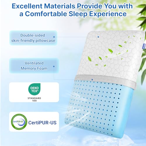 Image of Memory Foam Pillows, Bed Pillow for Side,Back and Stomach Sleepers,Neck Pillow for Sleeping with Removable and Machine Washable Cover, Standard Size (1 Pack)