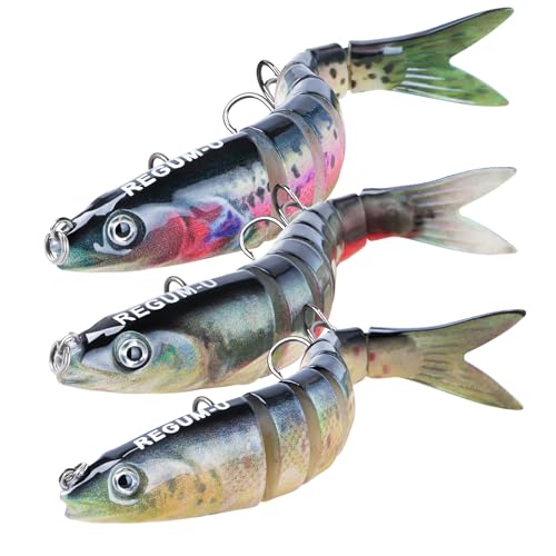 Regum-U Crown Fishing Lures 8 Segment Realistic Swimbait with 3D Eyes Vibrating Actions Smooth Lifelike Swimming for More Bites Reinforced Fiber Joint