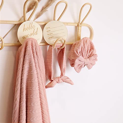 Baby Blankets,5Pcs Security Blanket For Babies - Swaddle Adjustable Wearable Blanket, 5Pcs Newborn Accessories Set With Hello World Wooden Birth Announcement Card, Baby Blankets For Girls (Pink) #TOP2