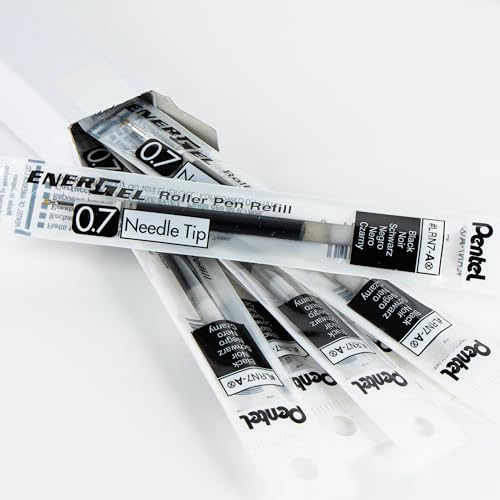 Image of Pentel Refill Ink for EnerGel Gel Pen, 0.7mm Needle Point, Fine Ink, Black Ink, Pack of 6 Refills