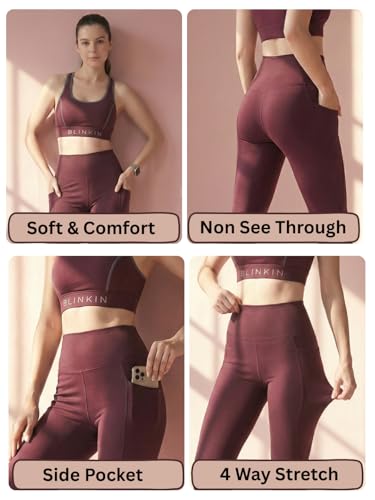 Image of BLINKIN Flared Gym Pants for Women's Workout - The Ultimate Yoga Pants | Workout Lowers | Gym Track Pants for Women with Side Pockets (2049)