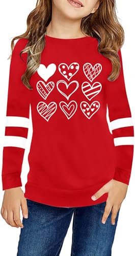 Image of LAZYCHILD Kids Valentine Shirt Girls Valentines Day Shirts Heart Graphic Long Sleeve Striped Tee Tops 5-14 Years