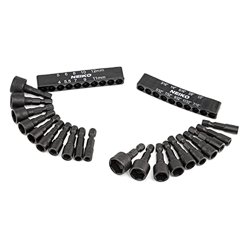 Image of NEIKO 10068A Nut Driver Set, For Impact Drill and Driver, 20 Piece, 1 /4 inch Hex Small Nut Driver Bit Set, Metric and Standard, 4-12 mm & 5 /32 inch-1 /2 inch, CR-V Steel, Nutsetter Driver Bits