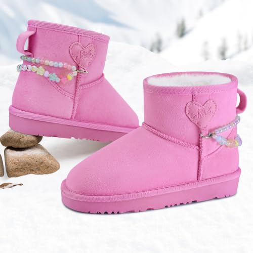 Image of Stelle Girls Winter Boots Warm Fur Lined Snow Boots | DIY Beaded Decoration,Cozy & Lightweight,Faux Suede Upper,Easy Pull-On,Non-Slip TPR Outsole,For Toddlers,Little Big Kids