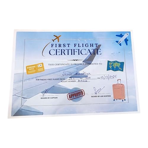 Image of First Flight Certificate, A5 Size, 14.8 x 21 cm, Aviation Travel Keepsake