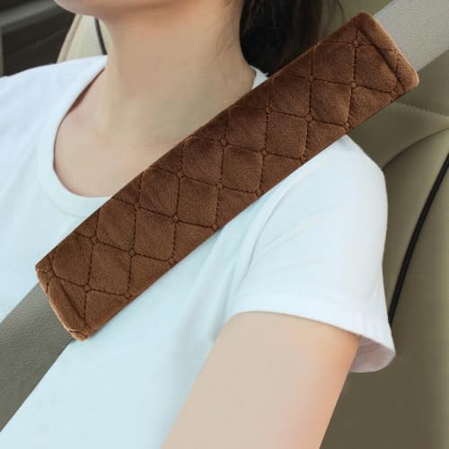 Image of Amooca Soft Auto Seat Belt Cover Seatbelt Shoulder Pad Cushions 2 PCS for a More Comfortable Driving Universal Fit for All Cars and Backpack Brown
