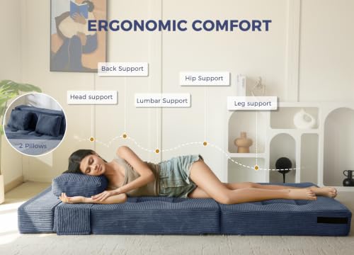 Image of MAXYOYO Convertible Sofa Bed, Fold Out Sofa Couch with Pillow for Adults | Loveseat Sofa 4 in 1 Tufted Folding Couch Bed Foam Floor Couch, Lazy Chair for Living Room Bedroom Guest Room, Dusty Blue