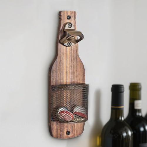 Décapsuleur mural en bois avec récipient intégré et accessoire d'intérieur