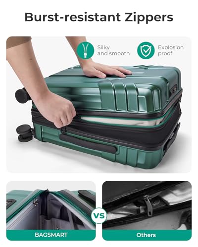 Image of BAGSMART Expandable Carry On Luggage 22x14x9 Airline Approved, 1OO% PC Lightweight Hard Shell Suitcase, 20 Inch Travel Luggage with Spinner Wheels,Carry on Olive Green