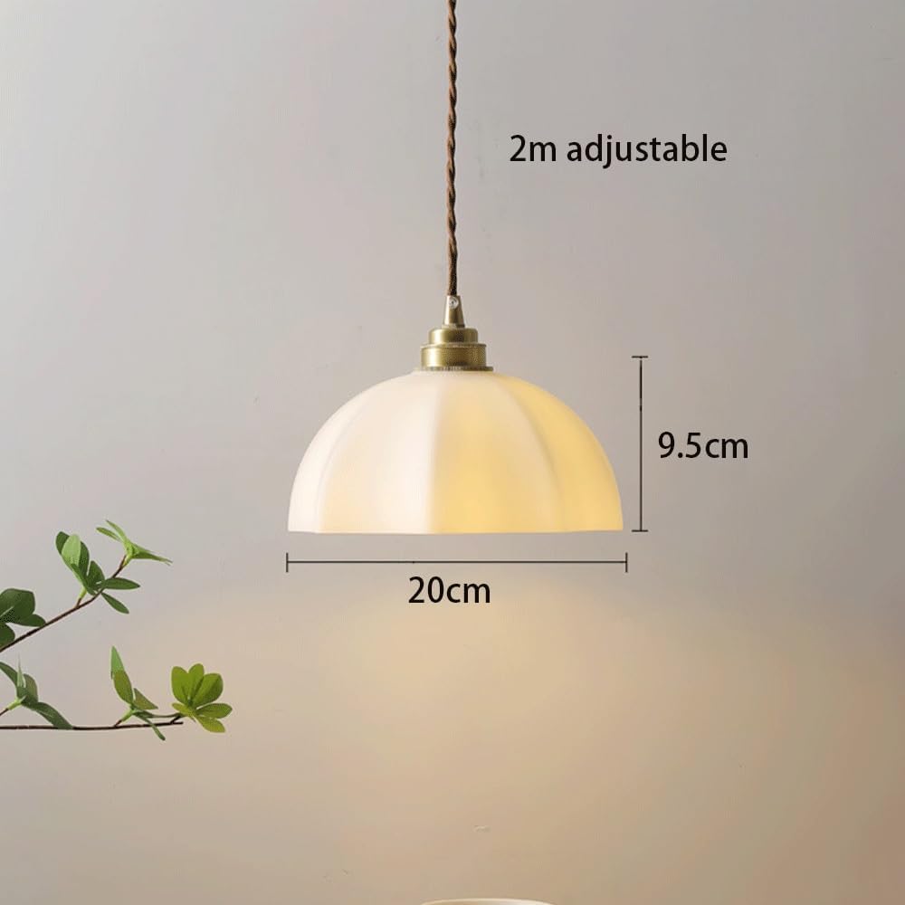 Glass Light, Kitchen Island Dome Hanging Lamp, Farmhouse Brass Semi Flush Mount Lighting Fixtures, E27 Adjustable Hanging Chandelier for Bedroom Hal