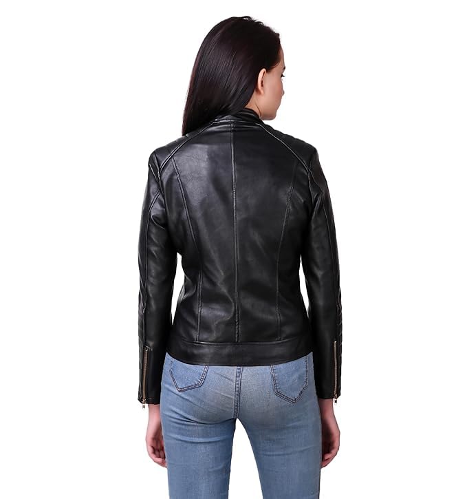 Image of Women's Black Faux Leather Biker Jacket, Moto Style