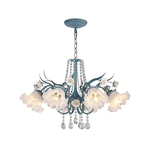 LED Chandeliers, Blue Flower Pendant Lighting Fixture,Modern Mid Century Blooming Curved Petals Chandeliers Compatible with Dining Room House Entryway Kitchen Pendant Light