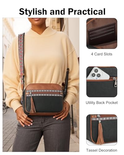 Image of FADEON Crossbody Bags for Women, RFID 4 Card Slots | Vegan Crossbody with Wide Strap, Double-Zipper & Anti-Theft, Fits Kindle & Essentials, Lightweight for Work & Travel