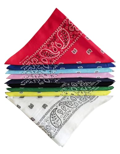 FANNI YOUPIN 100% Cotton Fine thick Bandanas/Fashion Scarf for Men & Women Paisley printed 9pcs (9 colors