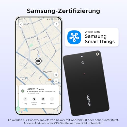 UGREEN FineTrack Slim S Kompatibel mit Samsung SmartThings, Rückwärtssuche des Handys, 7 Tage Verlaufsverfolgung, wiederaufladbarer Walletfinder, IP68 Wasserdicht, Bluetooth Tracker für Galaxy Handy