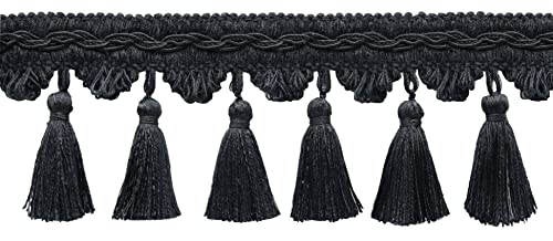 3 1/2" (8.5cm) Veranda Collection Elegant Scalloped Tassel Fringe Trim (Style# VTF035) Charcoal Black #VNT30 (Jet Black) Sold By The Yard (36"/3 ft/0.9m)