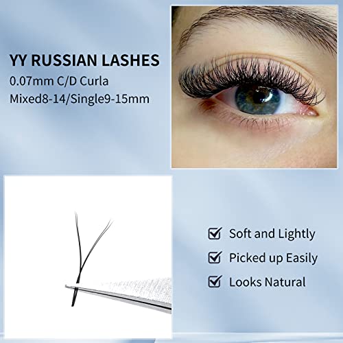 YY Lashes 0.07mm D Curl 8mm Eyelash Extensions Y-Shape Pre Made 2D Russian Volume Individual Lash Extensions(YY-0.07-D-8) - Image 2