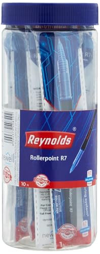 Reynolds R7 8 BLUE 2 BLACK RollerBall Pens| Roller PEN WITH COMFORTABLE GRIP | BLUE ROLLER BALL PENS FOR WRITING | PEN FOR PROFESSIONALS | 0.7 mm TIP 