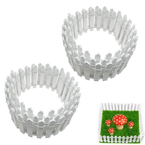 2Pcs Miniature Fairy Garden Fence,DIY Wood Picket Fence Mini Ornament,Home Garden Plant Pot DIY Diorama Project (White,1.96'x 35.4')
