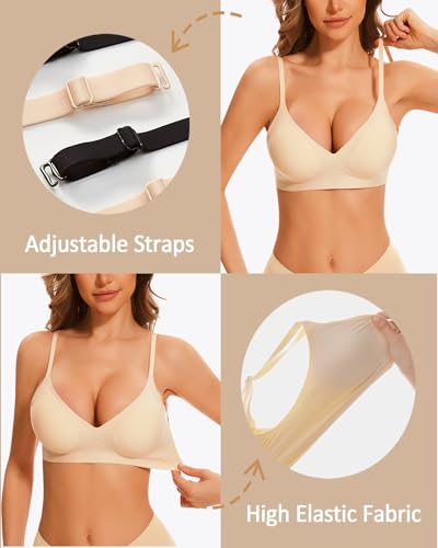 Deep V Neck Backless Bras for Women Padded Bralette Push Up Seamless Wire-Free Low Back Bra Convertible Straps4