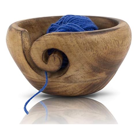 Handcrafted Wooden Yarn Knitting Crochet Bowl Holder for Skien Yarn Balls Decorative Storage Organizer Crocheting Needlework Knitting Accessories Kit Supplies Sturdy Non Slip Gifts for Mother Her Cover